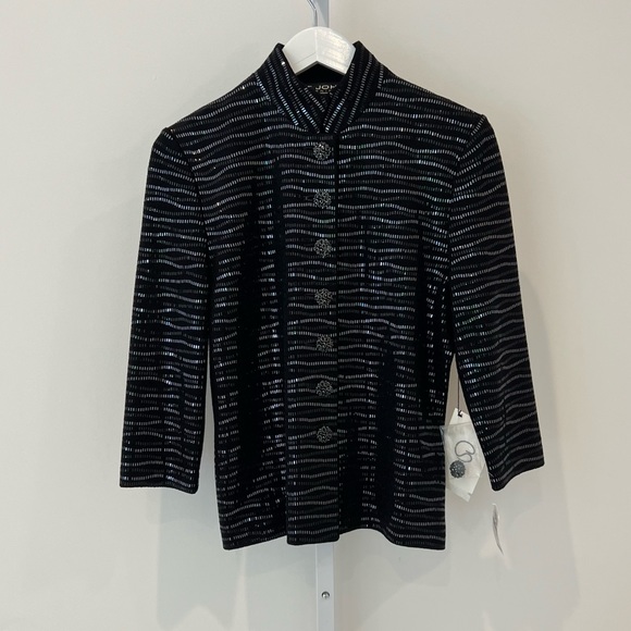 ST. JOHN EVENING BLACK EMBELLISHED KNIT CARDIGAN JACKET SIZE US 2 NWTS!